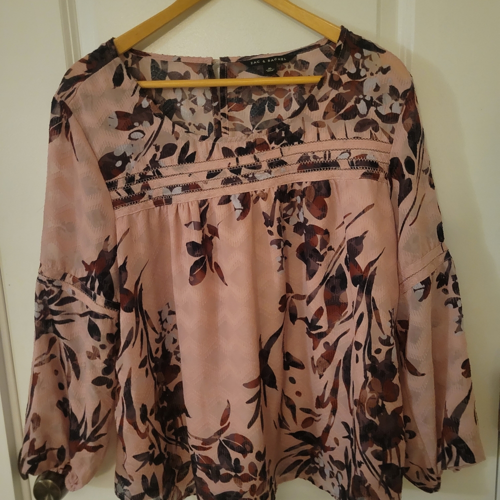 Zac & Rachel Blush Pink Floral Peasant Top